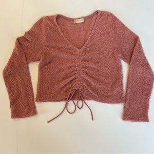Altar'd State Cropped Sweater Dusty Rose Long Sleeve V-Neck Pullover Large